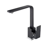 Kitchen Sink Faucet Kitchen Faucet Hot and Cold Water Mixer Square Type Copper Flat Tube Spray Paint Black Matte Quartz Stone Square Single Handle 7 Font,Spot Black