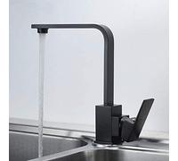 Kitchen Sink Faucet Kitchen Faucet Hot and Cold Water Mixer Square Type Copper Flat Tube Spray Paint Black Matte Quartz Stone Square Single Handle 7 Font,All Black