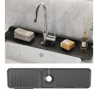 Kitchen Sink Faucet Mat, Silicone Folding Splash Guard, Thickened Faucet Mat for Kitchen Sink, Multi-Purpose Splash Guard & Drying Pad with Adjustable Holes & Snap Lock (Black,61*14*2.1cm)
