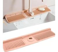 Kitchen Sink Faucet Mat, Silicone Folding Splash Guard, Thickened Faucet Mat for Kitchen Sink, Multi-Purpose Splash Guard & Drying Pad with Adjustable Holes & Snap Lock (Pink,61*14*2.1cm)