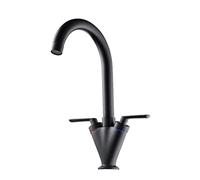 Kitchen Sink Faucet Mixer Hot and Cold Water Tap Kitchen Crane Mixer 360 Swivel Chrome/Black Finished Double Handle with Aerator Sink Mixer Tap White(Nero)