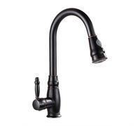 Kitchen Sink Faucet, Pull Down Spray High Arc Mixer Tap, 2 Spray Modes, Single Lever, 360° Swivel, Antique Style Brass