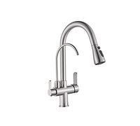 Kitchen Sink Faucet,Pull Out Spray 360 Rotation, Filtered Tap,Dual Handle Deck Mounted,for Home,Apartment,Large Hotel,Gold+Black(OneSize)