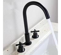 kitchen sink faucet Retro Bathroom Mixer tap, 3 Holes Sink Mixer tap, 360° rotatable Bathroom Faucet, Two-Handle Mixer tap for Bathroom Sink with Cross Handle, Chrome (Color : Black) drinking water