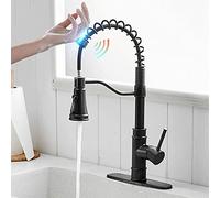 Kitchen Sink Faucet, Smart Touch Sensor Faucet with Pull Down Sprayer, Stainless Steel Touch Activated Kitchen Tap Single Handle Hot and Cold Water Mixer Tap,Black (Color : Black)