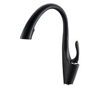 Kitchen Sink Faucet, Solid Brass Hidden Pull-Out Kitchen Faucet with Dual-Function Sprayer, Swivel Single Handle Hot and Cold Water Kitchen Mixer Tap,Black