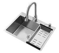 Kitchen Sink Faucet Stainless Steel, Commercial Single Handle High Arc Brushed Nickel Pull Out Faucet,Single Level Faucets (Size : 680x450mm)