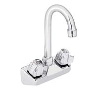 Kitchen Sink Faucet Wall Mount - DuraSteel 4" Center Commercial Kitchen Sink Faucet with 3-1/2" Gooseneck Spout - No Lead & NSF Certified - Dual Knob Handles - Brass Constructed & Chrome Polished