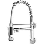 Kitchen Sink Faucet with Pull Down Sprayer, 360°Rotation Wall Mount Spring, Brass Double Handle Tap, Two Water Outlet Modes,Chrome(Cromo)