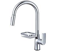 Kitchen Sink Faucet with Pull Down Sprayer, Deck Mounted Brass Pull Out Kitchen Faucet with Shelf, Hot and Cold Water Mixer Tap Single Handle Single Hole,Black(Cromo) Beauty Comes