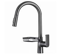 Kitchen Sink Faucet with Pull Down Sprayer, Deck Mounted Brass Pull Out Kitchen Faucet with Shelf, Hot and Cold Water Mixer Tap Single Handle Single Hole,Black(Gris) Beauty Comes