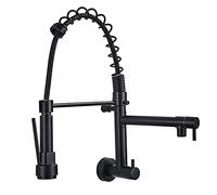 Kitchen Sink Faucet with Pull Down Sprayer, Wall Mounted High Arch 360° Swivel Kitchen Sink Faucet with Dual Spout, Solid Brass Single Handle Kitchen Mixer Tap,Black
