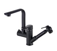 Kitchen Sink Faucet with Pull Out Spray Black 360° Rotation Hot and Cold Water Brass Telescopic Kitchen Sink Faucet-A