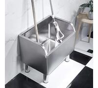 Kitchen Sink Floor Mop with Deep Basin, Laundry Room Slop with Drainpipe, Utility Mop Bucket for Garages, 304 Stainless Steel, with Adjustable Leveling Feet (Color : Silver, Size : 60x41x55cm)