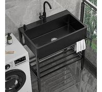 Kitchen Sink Freestanding, Single Bowl Industrial Sink with Sink Faucet, Metal Workstation, Durable, Prep & Utility Stainless Steel Laundry Sinks for Outdoor Restaurant