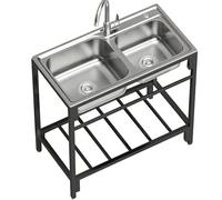 Kitchen Sink Freestanding Utility Sink with Faucet & Storage Rack, Stainless Steel Commercial Washing Station for Laundry Room, Garage, Outdoor, Restaurant