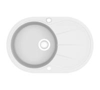 vidaXL Granite Kitchen Sink Single Basin Oval Overmount Utility Reversible Basket Strainer Plumbing Basin Wash Bowl White