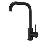 Kitchen Sink Mixer Tap Black Monobloc Mixers Faucet with 360 Swivel Spout, Mono L-Shaped Kitchen Taps with Rectangle Single Lever, Bar Tap with UK Standard Fittings, Matte Black