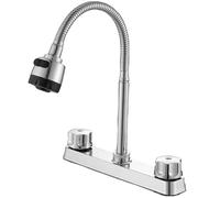 Kitchen Sink Mixer Tap Caravan Monobloc Campervan Tap Camping Sink Tap with 2 Handles Flexible Arch 360 Swivel Flexible Dual Function Sprayer for Marine Boats Campers Motorhomes Travel Trailers Chrome