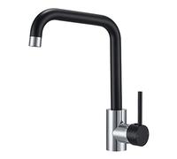 Kitchen Sink Mixer Tap Chrome and Matte Black Kitchen Taps Swivel Single Lever Rectangle L-Shaped Mixer Faucet, Monobloc Mono Bar Tap with Hot and Cold Hoses