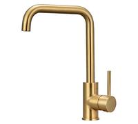 Kitchen Sink Mixer Tap Gold 360 Swivel Spout with Aerator Rectangle Design Single Lever Monobloc Faucet Mono Taps Mixers Brushed Gold Kitchen Mixer Taps 1 Hole in Gold