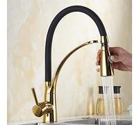 Kitchen Sink Mixer Tap Gold Taps Brass Hot and Cold Rotating Faucet 2 Modes Single Hole