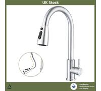 SURFOU Kitchen Tap Mixer with Pull-Out Spray - 3 Water Modes, 360° Swivel Spout - Brushed Stainless Steel Monobloc Sink Tap, Anti-Rust, Single Lever, 1-Hole Fitting, Easy Installation