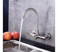 Kitchen Sink Mixer Tap Wall Mounted Brushed Stainless Steel Mount Single Lever Faucet Wall-Mounted hot and Cold A