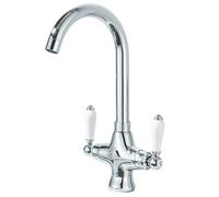 Kitchen Sink Mixer Tap with Ceramic Dual Lever, Monobloc Victorian Style Kitchen Tap 1 Hole Elegant Brass Chrome Swivel Mono Retro Vintage Sink Faucet with Flexible Hoses Traditional