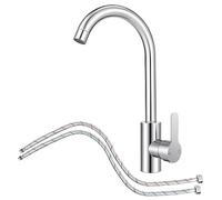 Kitchen Sink Mixer Tap with Hoses - Stainless Steel 360° Monobloc Single Lever Swivel Spout,High Arc Mono Basin Faucet,with 1/2'' Female for UK Standard Fittings (Modern)