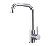 Kitchen Sink Mixer Tap with L-Shaped 360º Swivel Spout, Monobloc Kitchen Mixer Faucet 1 Hole Rectangle Single Lever Mono Bar Taps, Polished Chrome