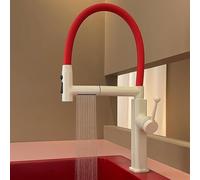 Kitchen Sink Mixer Tap with Pull Down Sprayer Gooseneck Flexible Kitchen Tap Deck Mounted 360° Rotation,Milky White