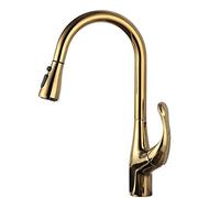 Kitchen Sink Mixer Tap with Pull Down Sprayer,Kitchen Taps Brass 2 Modes One-Button Water Stop Hot and Cold Retractable Rotating Kitchen Sink Faucet-Golden