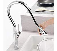 Kitchen Sink Mixer Tap with Pull Down Sprayer,Kitchen Taps Brass Water Column and Shower Mode Hot and Cold Retractable 360° Rotation Kitchen Sink Tap Question Mark-Chrome