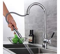 Kitchen Sink Mixer Tap with Pull Down Sprayer,Kitchen Taps Hot and Cold Brass Telescopic Dual Mode 360 Degree Rotation Single Hole Kitchen Sink Faucet with Shrink Core-Black