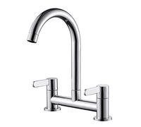 Kitchen Sink Mixer Taps, 2 Hole Kitchen Faucet 360° Swivel Spout Chrome Dual Lever Sink Taps 1/4 Turn Twin Levers, Deck Mounted Kitchens Taps Cold and Hot Water Mixer Tap