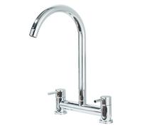 Kitchen Sink Mixer Taps 2 Hole Kitchen Faucet 360° Swivel Spout Dual Lever Sink Mixer Tap Deck Mounted Kitchen Taps Cold and Hot Mixer Tap Sink Tap 1/4 Turn with UK Standard Fittings Chrome