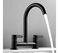 Kitchen Sink Mixer Taps Black 2 Hole Modern Dual Handle Basin Mixer Taps 360° Swivel Spout Brass Basin Faucet