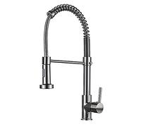 Kitchen Sink Mixer Taps Brass Pull Out Degree Swivel Spring Black Kitchen Faucet, Single Handle 1 Hole, Hot Cold Mixer Water Tap with 2 Water Pipe Easy to Install,Chrome-A