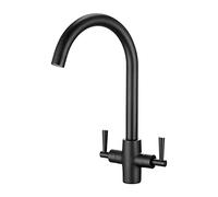 Kitchen Sink Mixer Taps Monobloc Dual Lever Brass Swivel Spout Matte Black Kitchen Tap Stainless Steel Faucet Swan Neck Mixer Taps 1 Hole