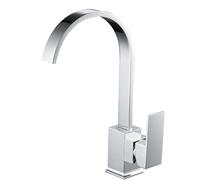 Kitchen Sink Mixer Taps Solid Brass Chrome Finish Modern Square Flat Spout 360 Degree Swivel Waterfall Effect Monobloc Faucet for Single Lever with UK Standard Fittings