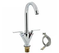 Kitchen Sink Mixer Taps Twin Dual Lever Spout Chrome Modern Kitchen Sink Basin Mono Brass Faucet Swivel 360° with Hose Chrome Faucet