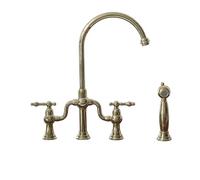 Kitchen Sink Mixer Taps with Spray Double Handle Bridge Brass Tap 4-Hole Tabletop Installation,Chrome-Plated