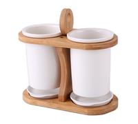 kitchen sink organiser 2-Piece Ceramic Silverware Caddy with Bamboo Holder, Utensil Holder for Kitchen Countertop, Flatware Caddy Cutlery Storage Organizer with Drain Tray sink caddy