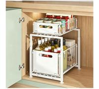 Kitchen Sink Organiser, 2 Tier Slide Out Under Sink Storage, Height Adjustable Detachable Metal Wire Baskets, Multi-Purpose Cupboard Rack for Kitchen, Bathroom, Pantry and Countertops(29 x 41 x 38cm,W