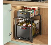 Kitchen Sink Organiser, 2 Tier Slide Out Under Sink Storage, Height Adjustable Detachable Metal Wire Baskets, Multi-Purpose Cupboard Rack for Kitchen, Bathroom, Pantry and Countertops(29 x 41 x 38cm,B
