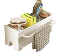 Kitchen Sink Organizer Rack With Drain Tray, Carbon Steel Sponge Holder And Brush Storage, Non-Perforated Countertop Caddy, Dish Cloth Drying Rack(White)