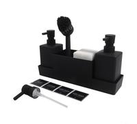 Kitchen Sink Organizer Set With Two 350ml Soap Dispensers, Sponge Holder, Brush And Drip Tray, Grey(Red Brown)