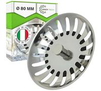 Kitchen Sink Plug with Diameter Ø 80 mm - Sink Strainer Plug Made is Made of Stainless Steel - Warranty 5 Years - MADE IN ITALY - ONIX TECH