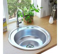 Kitchen Sink Round Stainless Steel Brushed Silver 48 x16cm Undermount With Trap